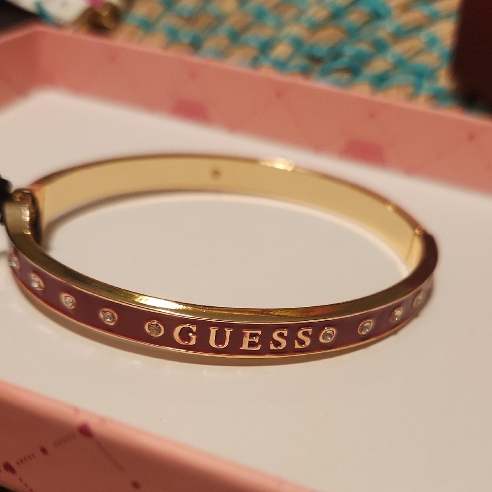 Guess Gold and Burgundy Crystal Bangle